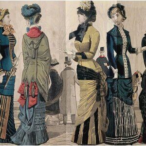 1881 On The Boulevard Hand Colored Engraving Victorian Women's Fashion DWQQ21